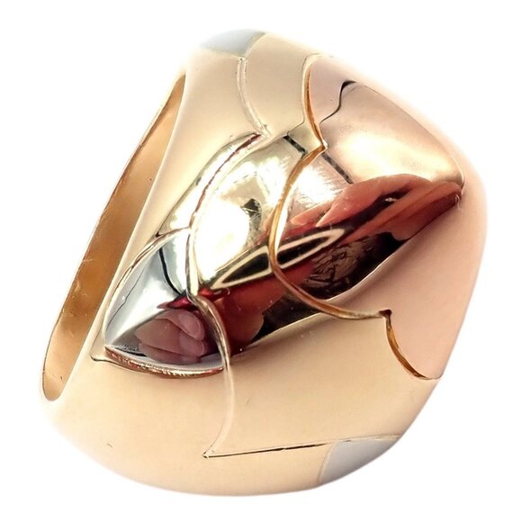 Authentic! Bvlgari Bulgari 18k Yellow White Rose Gold Tricolor Pyramid Ring sz 6 - Picture 1 of 15